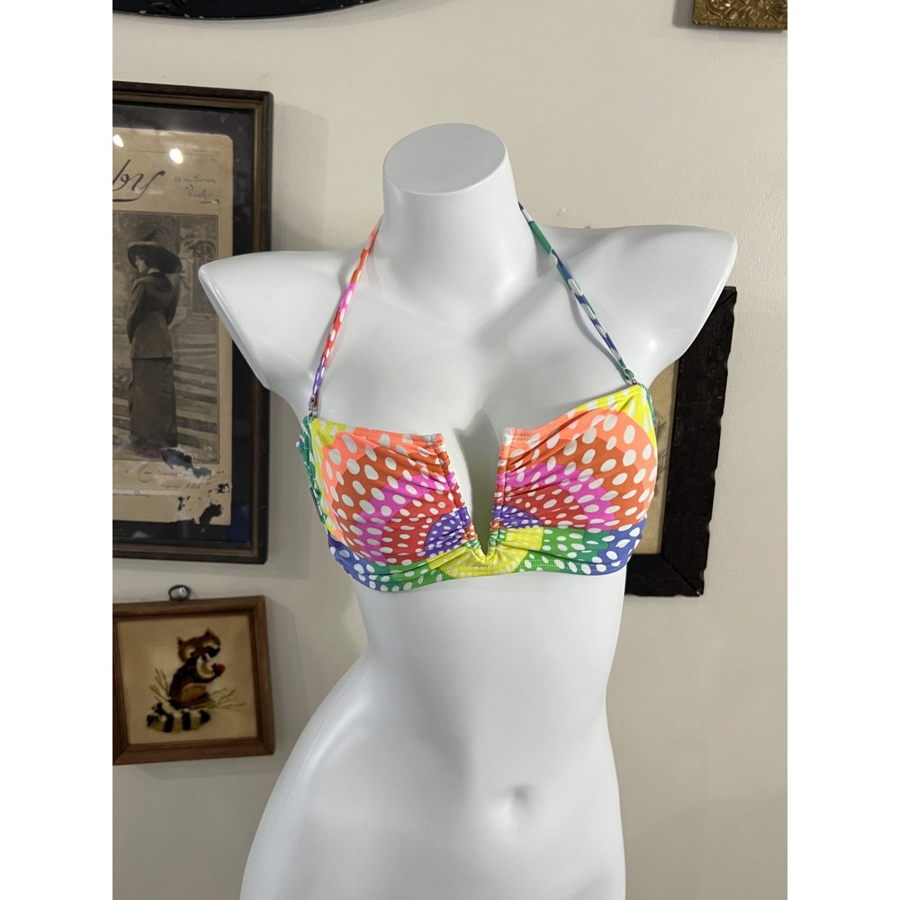 Mara Hoffman Colorful Rainbow Polka Dot Halter Bikini Swim Top Size Small